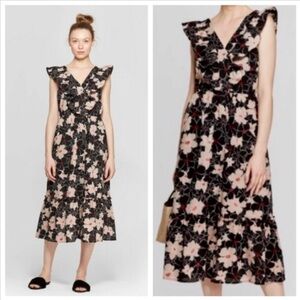 Who What Wear Tribeca Sleeveless ruffled floral print midi dress Size LARGE